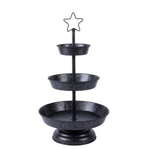 Support à gâteau rustique en métal noir à 3 niveaux, présentoir à cupcakes rond en fer galvanisé détachable, plateau de service à étages - Product Image 2