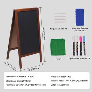 Tableau noir vintage en bois double face autoportant avec effaceur magnétique et craies pour messages et annonces de trottoir - Product Image 6