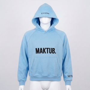Sweat à capuche bleu clair pour homme Maktub, manches raglan, coton French Terry, style décontracté, automne, avec poche et logo imprimé sur le devant - Product Image 1