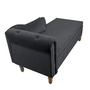 Chaise longue moderna da interno in velluto nero con braccioli arrotolati e cuscino contenitore per camera da letto - Product Image 5