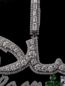 Pendentif Moissanite Calligraphie Islamique en Argent 925, Breloque Religieuse avec Lettre, Pierre Verte, Bijou Hip Hop Incrusté Style Iced Out - Product Image 5