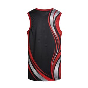 Maillot de basketball noir et rouge avec motif fluide, uniforme d'équipe en polyester respirant, sans manches, col rond, maillot de sport - Product Image 4