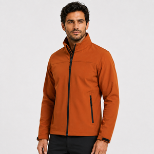 Veste softshell orange pour homme, col montant, fermeture éclair, coupe-vent, vêtement d'extérieur décontracté, coupe régulière, couleur unie, coque en polyester - Product Image 6