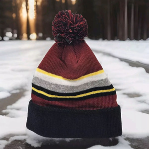 Autumn Winter Stretchy <b>Beanies</b> Caps 100% <b>Wool</b> Material Acrylic Knitted Caps Unisex Multicolor <b>Beanies</b> With Pom - Product Image 2