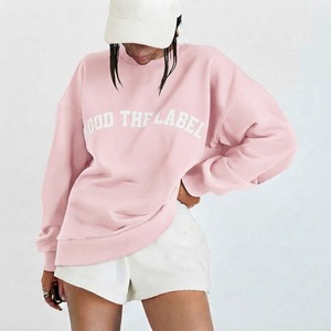 ชุดเสื้อแขนยาวคอกลมสีชมพูสำหรับผู้หญิง Mood the Label ทรงปกติ สไตล์ลำลอง ชุดเซ็ต 2 ชิ้น กางเกงขาสั้นลายตัวอักษร - Product Image 1