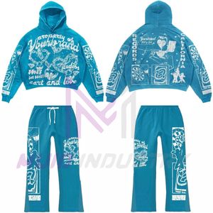 ชุดวอร์มผู้ชายแบบสั่งทำพิเศษ 450 500gsm กางเกงวอร์มทรงหลวมหนาน้ำหนักมาก เสื้อฮู้ด กางเกงวอร์มขาบาน และชุดเสื้อฮู้ด กางเกงวอร์มขายาวสำหรับผู้ชาย - Product Image 6