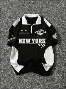 Men's <b>Y2k</b> Short Sleeve Baggy <b>Shirt</b> Quarter Zip Streetwear Graphic Golf <b>Shirts</b> - Product Image 2