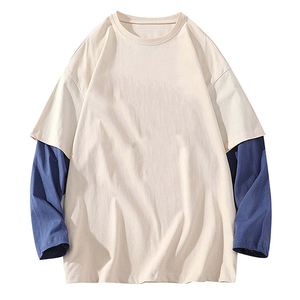 เสื้อยืดแขนยาวผู้ชายผ้าฝ้าย 100% คุณภาพสูง แบบสองชั้น ตัดเย็บพิเศษทรงครอป ทรงหลวม พร้อมลายพิมพ์ - Product Image 1