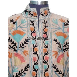 Blouson en coton tricoté pour femme, motif floral vintage, broderie Suzani TNT multi-saison, écologique, respirant, séchage rapide, col en V - Product Image 3