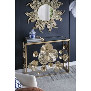 Consolle Dorata 99,75 cm x 30,5 cm x 77,5 cm con Piano in Vetro a Specchio, Tavolo Moderno per Ingresso, Soggiorno o Foyer - Product Image 2