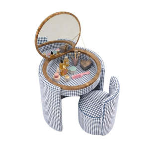 Luxury Modern <b>Pink</b> <b>Vanity</b> <b>Chair</b> & Table Set with Mirror Round <b>Vanity</b> Desk Upholstered <b>Vanity</b> Table & <b>Chairs</b> Oak Wood Supplier - Product Image 5