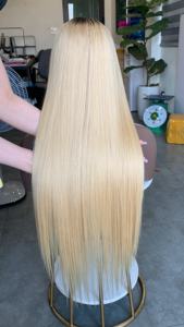 Perruque Lace Front de cheveux humains vierges Remy lisses blondes à trame unique et faisceaux du Vietnam - Product Image 5