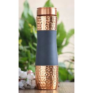 Black Grip Copper Water Bottle Dual Finish Hammered Design Leakproof Handcrafted Reusable Ayurvedic Drinking Bottle - Product Image 6