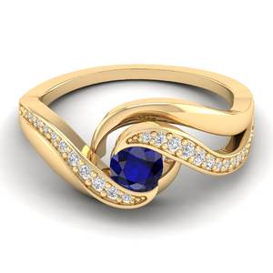 Bague en or massif 14K 18K avec saphir bleu taille ronde 0,5 carat et moissanite, bijoux minimalistes, prix de gros usine REYES - Product Image 6