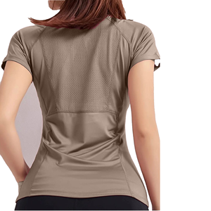 <b>Women's</b> Fitted Short Sleeve Crew Neck <b>Mesh</b> Back Breathable Sport <b>Top</b> Solid Color All Seasons Athletic Shirt - Product Image 4