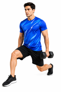Camiseta Deportiva de Manga Corta para Hombre, Cuello Redondo, Corte Regular, Color Azul Sólido, 220 GSM, Jersey de Poliéster de Secado Rápido - Product Image 4