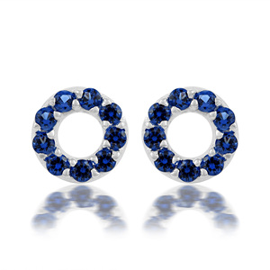Circle Shape Fine <b>Stud</b> Earrings 925 Sterling <b>Silver</b> Natural Blue Sapphire Gemstone Classic Minimalist Everyday Wear Fine Jewelry - Product Image 1