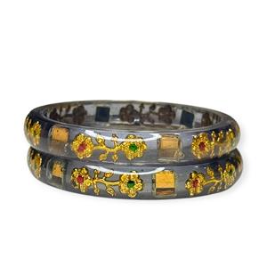 Ensemble de bracelets Dreamshow en résine acrylique et lucite, imitation perle étincelante, motif floral taille émeraude, gris tendance, plaqué or, pour mariage - Product Image 3