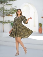 Robe imprimée olive la plus demandée pour femmes, tenue élégante et décontractée pour tous les jours ou le bureau, disponible pour une livraison mondiale