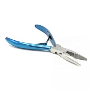 Pinzas para Extensiones de Cabello de Acero Inoxidable con Mango Azul, para Micro Anillos y Abridor, Uso Profesional, Logotipo Personalizado, con Gancho y Bucle - Product Image 3