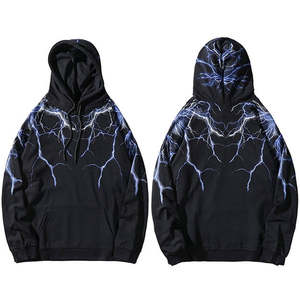 Sudadera con Capucha Negra para Hombre con Estampado de Rayos, Estilo Casual, Tejida en Poliéster, para Otoño - Product Image 3