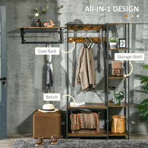 Appendiabiti Industriale Autoportante con Ripiani Laterali, Panca Ingresso e Scarpiera per Uso Domestico - Product Image 3