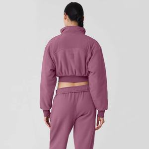 Chaqueta corta de lana Polar para exteriores a la moda con cremallera de manga larga con cuello levantado logotipo frontal bordado personalizado Unisex a prueba de viento - Product Image 3