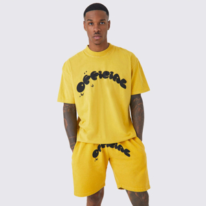 T-shirt en coton jaune surdimensionné pour homme, manches courtes, col rond, imprimé, décontracté, jersey respirant, coupe ample, style estival, léger - Product Image 5