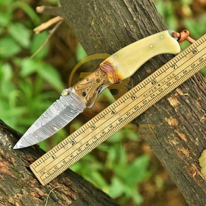 Professional Handmade Damascus Folding Pocket <b>Knife</b> <b>Bone</b> <b>Handle</b> Outdoor Camping Hunting EDC <b>Knife</b> OEM Manufacturer - Product Image 5