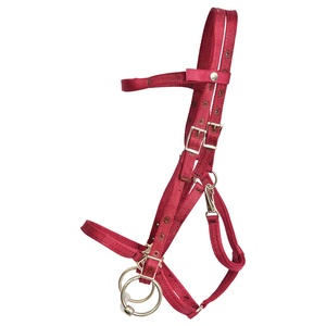 Bridon de cheval en nylon bordeaux avec sangles réglables, quincaillerie métallique et mors pour l'équitation western - Product Image 1
