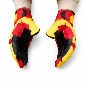 <b>Red</b> Yellow Black Leather Batting <b>Gloves</b> Hook And Loop Closure Unisex Adult Training Durable - Product Image 5