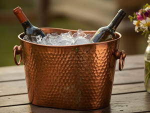 Enfriador de Vino de Cobre Antiguo, Bañera para Bebidas de 12L de Capacidad, Diseño Vintage Martillado, Soporte para Botellas de Champán para Fiestas - Product Image 4