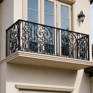 Barandilla de Balcón de Hierro Forjado Negro con Diseño Ornamental para Decoración y Seguridad de Terrazas de Villas y Apartamentos - Product Image 1