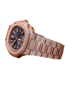 Nouvelle Montre de Luxe pour Homme, Personnalisée, Cadran Bleu Or Rose Entier 44mm, Breloque Diamant Moissanite Hip Hop - Product Image 2