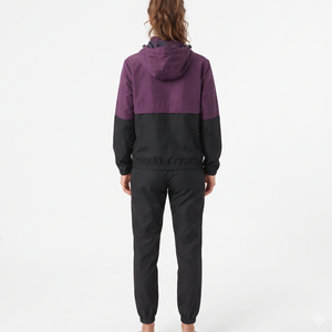 Women's Regular Fit Nylon Color Block Quarter <b>Zip</b> <b>Hooded</b> Tracksuit Matching Athletic Pants Casual Sportswear Set - Product Image 2