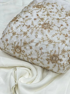 Designer Beaded Mesh Lace Fabric Pearl <b>Sequin</b> Embroidery Fabric Luxury Bridal Wedding Dress Textile <b>Material</b> - Product Image 1