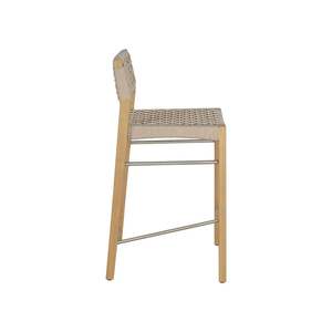 Tabouret de bar moderne en teck et en osier avec finition naturelle pour l'hôtellerie, l'extérieur et la maison - Product Image 6