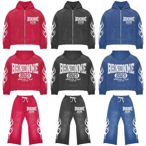 Survêtements à fermeture éclair avec broderie effet vieilli et délavé au soleil, design et logo personnalisés, style streetwear mode hiver, faible MOQ. - Product Image 1