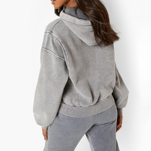 Sudadera con capucha de punto sólido de manga larga con hombros caídos y lavado ácido para mujer, servicio OEM, estilo streetwear - Product Image 3
