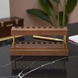 Wooden Single Tier <b>Pen</b> <b>Holder</b> <b>Desk</b> Organizer Brass Accents Rectangle Shape Handmade Minimalist Multi-Purpose Storage Rack <b>for</b> - Product Image 4