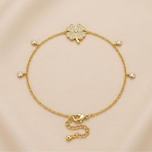 Gold Plated <b>Clover</b> Anklet With Zircon Stones Women's Fashion Jewelry Romantic Plant Pattern <b>Bracelet</b> Gift - Product Image 3