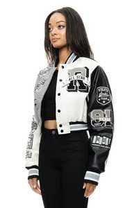 OEM/ODM 100% Cotton wool body Varsity Jackets for women with leather sleeves Custom Chenille embriordery logo Colege jacket - Product Image 6