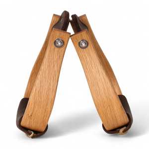Étriers en bois avec rembourrage en cuir marron et rivets métalliques, étriers en bois pour chevaux, étriers rembourrés en cuir - Product Image 5