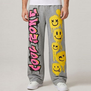 Pantalon de jogging pour homme, coupe droite décontractée, taille élastique, en tissu tissé de poids moyen, avec impression visage effet gouttelettes de couleur personnalisée, style Hip Hop - Product Image 1