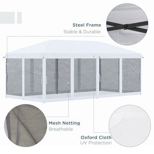 Tenda a Baldacchino Pop-Up Resistente 3x6m con Rete Bianco Crema Grande Riparo Solare per Giardino e Patio per Feste all'Aperto - Product Image 4