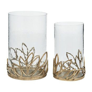 Portavelas votivo de metal y vidrio hecho a mano de tamaño mediano para decoración de iluminación en el hogar y eventos, color dorado. - Product Image 1