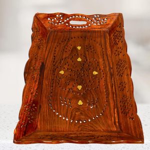 <b>Wood</b> Serving Tray for Home, Kitchen, Breakfast, Restaurant, Office Organizer, Dining Table | Premium Wooden Tray | 14.9" x 9.4" - Product Image 5