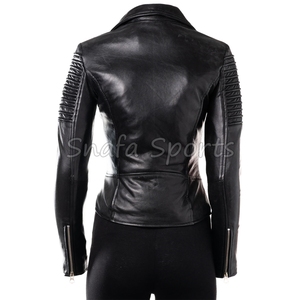 Ladies Premium Leather Crop <b>Jacket</b> <b>Short</b> Stylish Biker Style Coat Modern Slim Fit Winter Fashion Outerwear for Women - Product Image 4