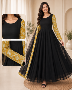 Robe Anarkali indienne élégante en georgette, coupe ample, longueur au sol, tenue traditionnelle pour mariages et fêtes - Product Image 1