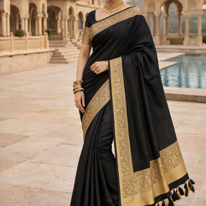 Sari de Viscosa Shuddh Chanderi Grace, Sin Arrugas y Absorbente de Humedad, Sari Tradicional de Invierno para Bodas y Fiestas - Product Image 1